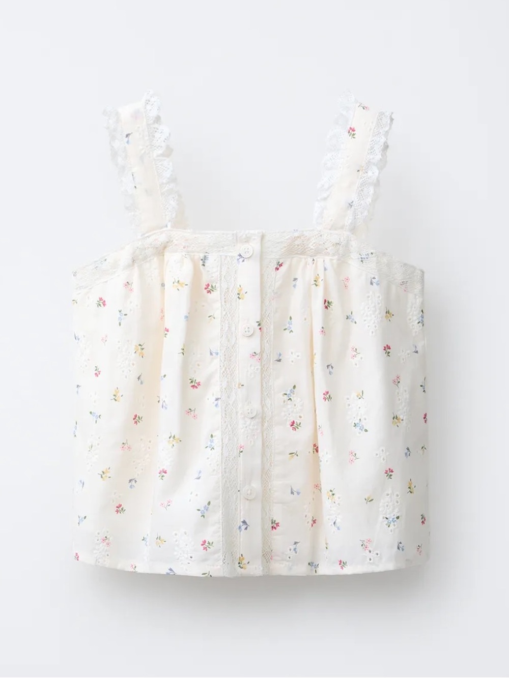 Zara Girls Cream Floral Lace-Trim Tank Top